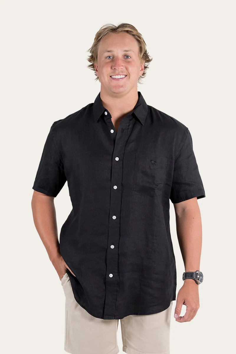 Dawson Mens Relaxed Linen Dress Shirt - Black