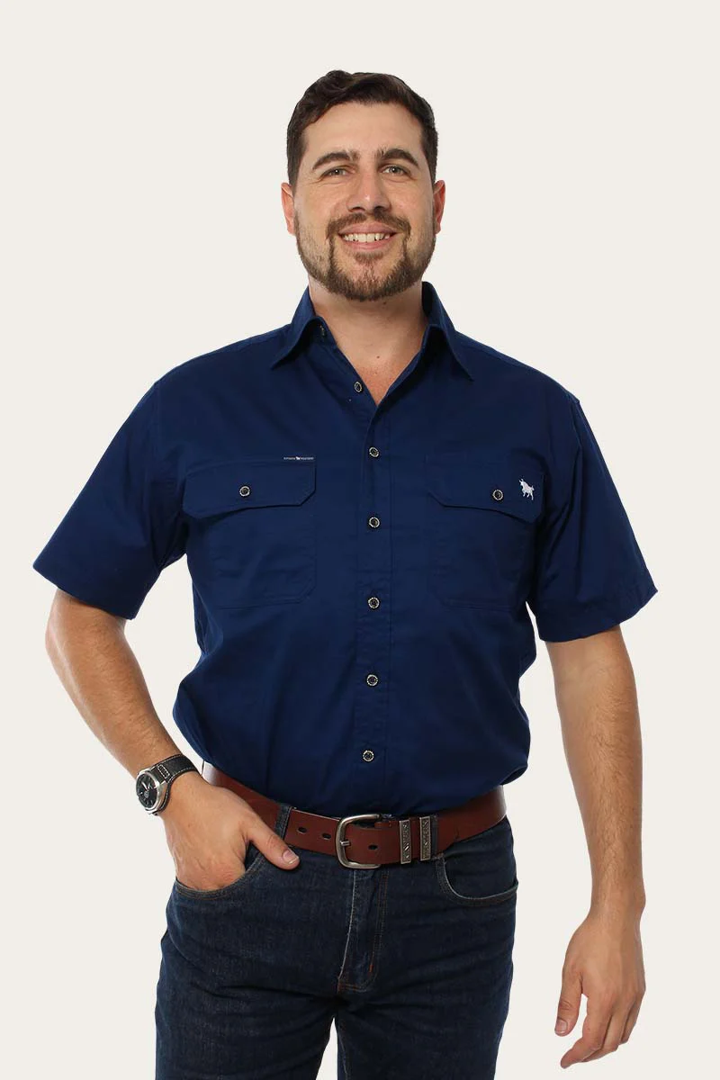 Lake Argyle Mens Short Sleeve Full Button Work Shirt - Navy