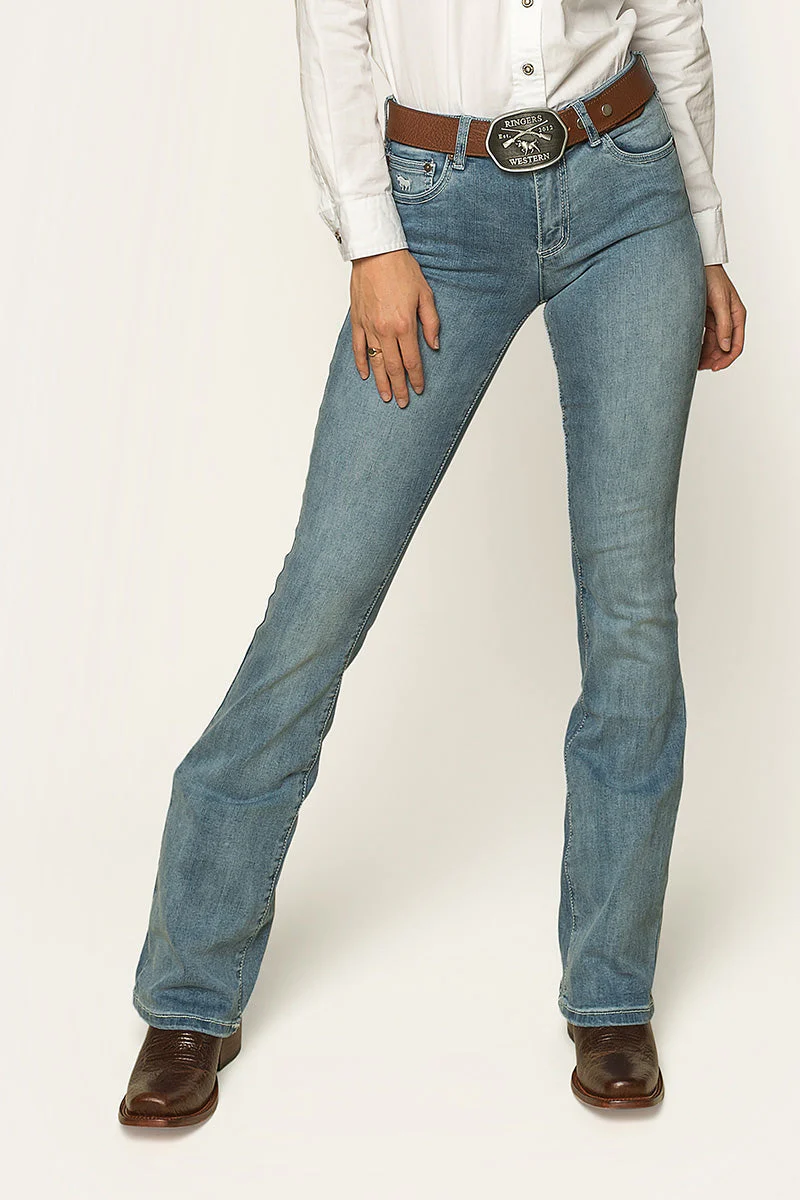 Katherine Cowgirl Womens Mid-Rise Bootleg Jeans - Light Blue