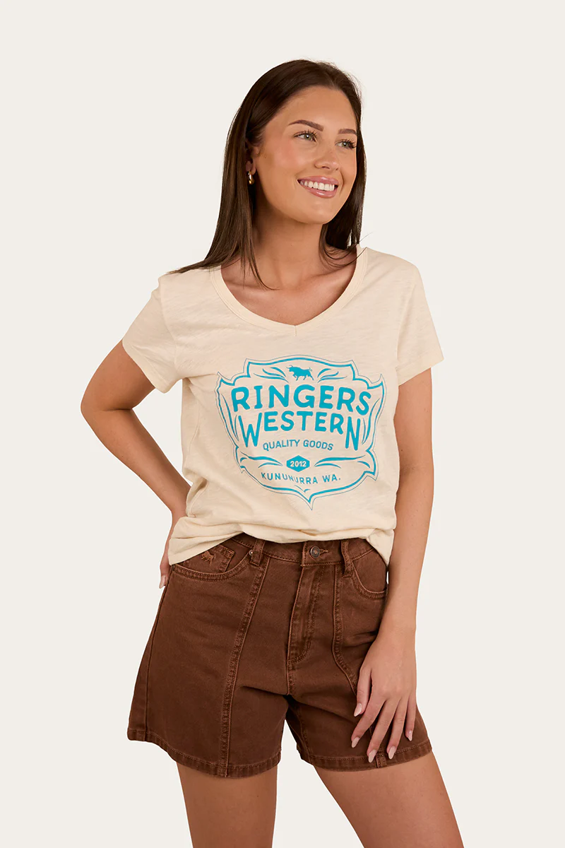 Quality Goods Womens V Neck T Shirt - Off White