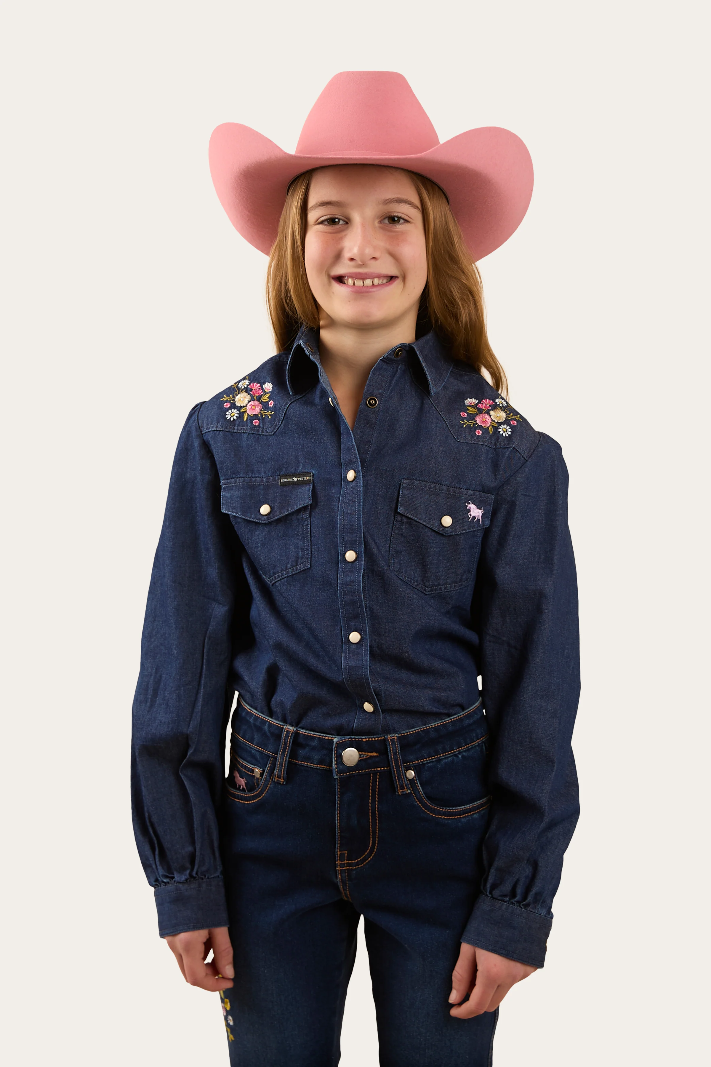 Dahlia Kids Denim Western Shirt - Classic Blue