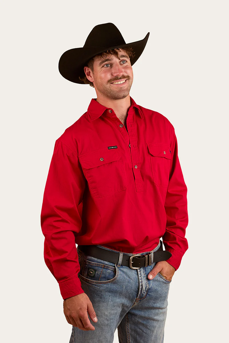 King River Half Button Work Shirt - Red