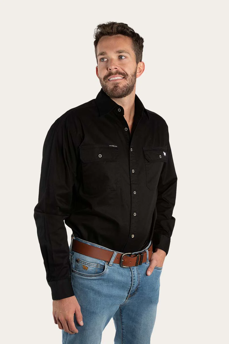 King River Mens Full Button Work Shirt - Black