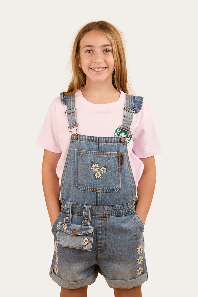 Bessie Kids Denim Short Overall - Light Wash Blue