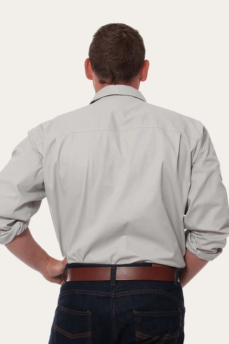 King River Mens Full Button Work Shirt - Beige