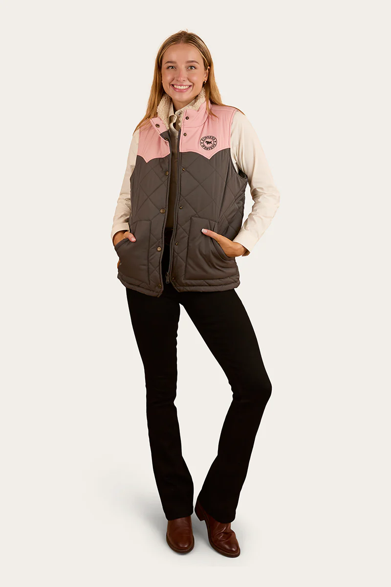 Selwyn Womens Puffer Vest - Charcoal / Pink