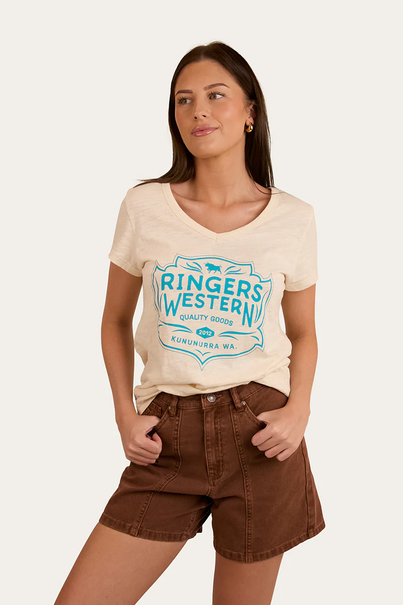 Quality Goods Womens V Neck T Shirt - Off White
