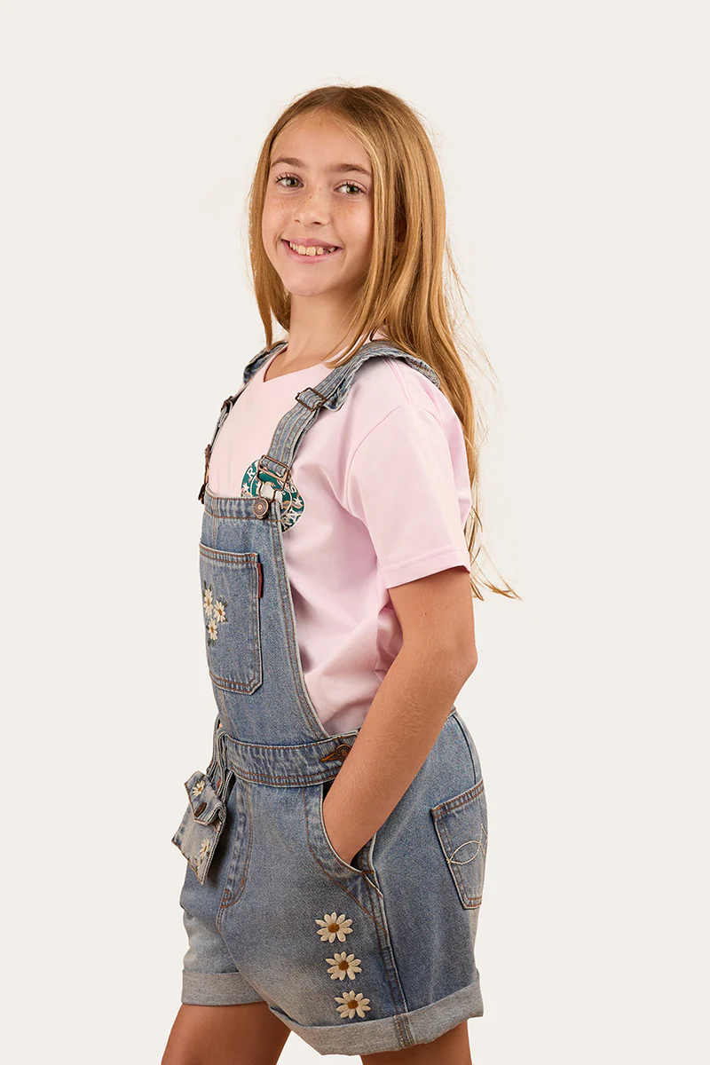 Bessie Kids Denim Short Overall - Light Wash Blue