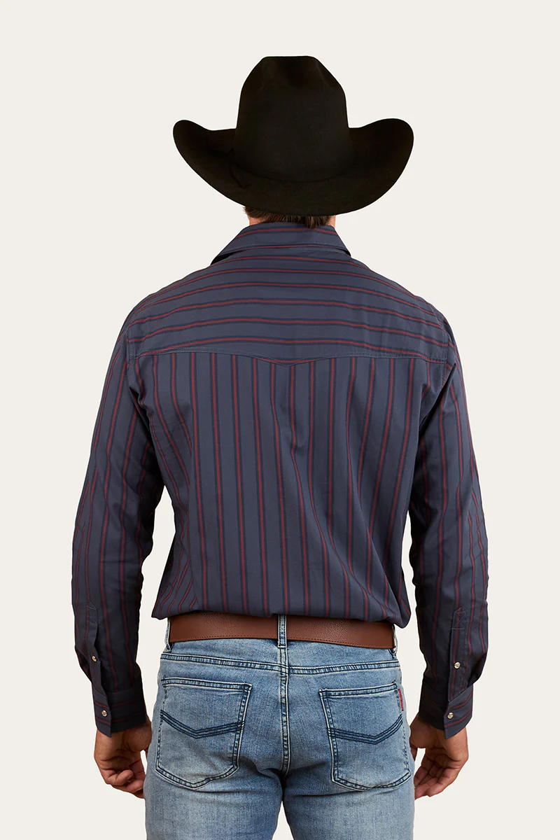 Mapleton Mens Western Shirt Stripe - Navy