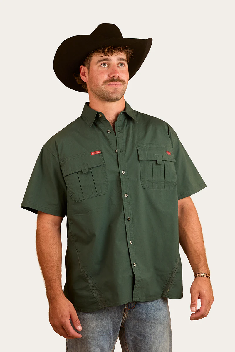 Bulgarra Mens Ripstop Full Button Work Shirt - Forest Green