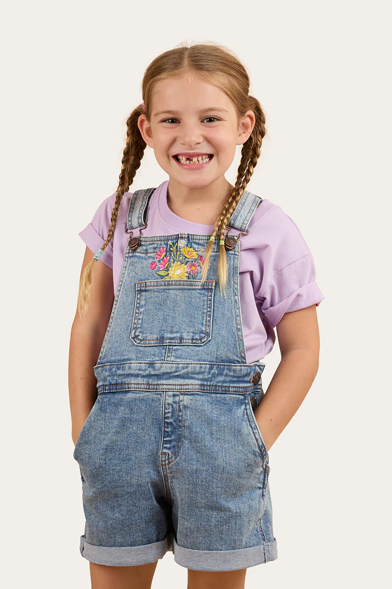 Dahlia Kids Denim Short Overall - Light Blue