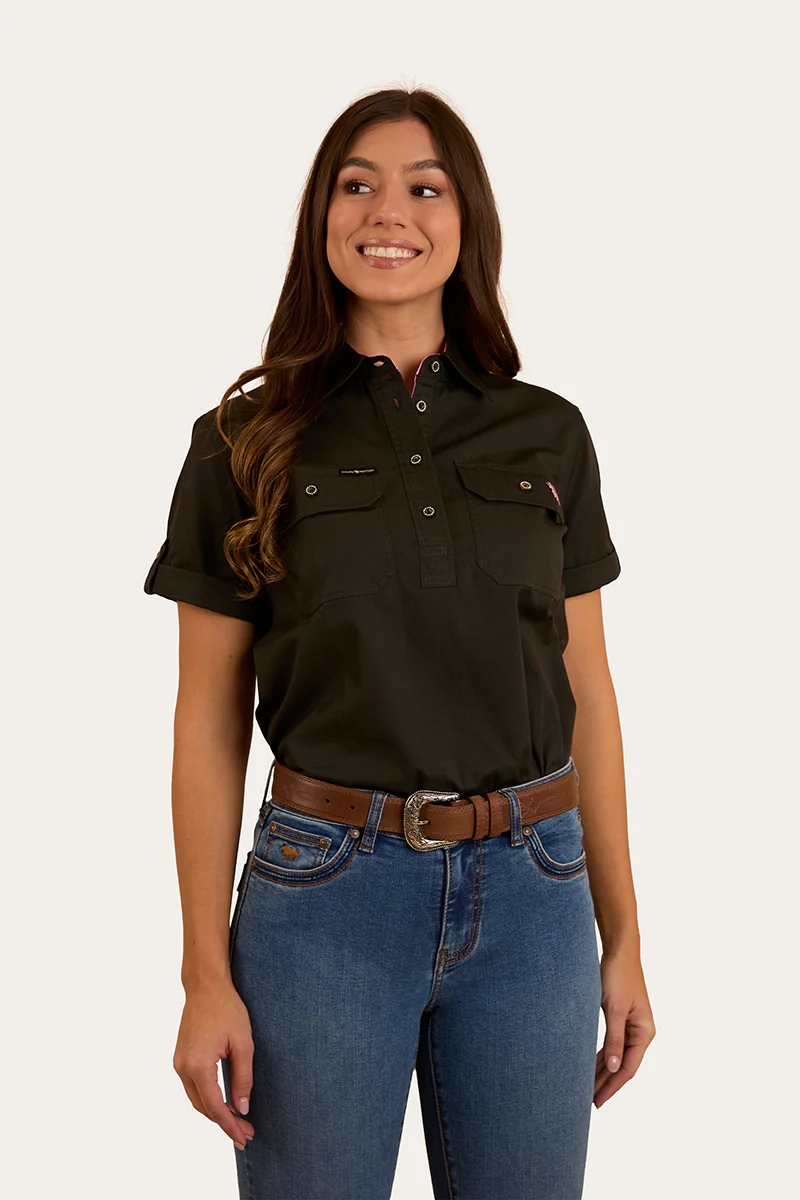 Jules Womens Half Button Workshirt - Charcoal