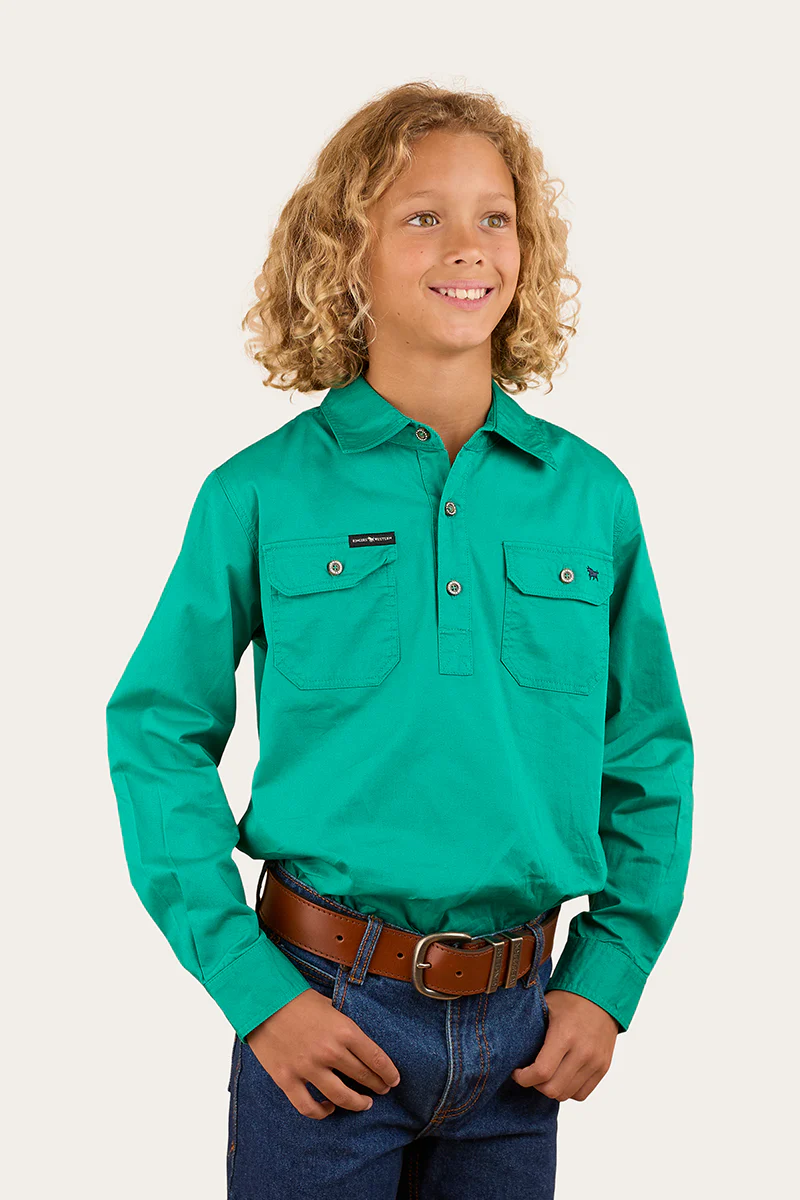 Ord River Kids Half Button Work Shirt - Green