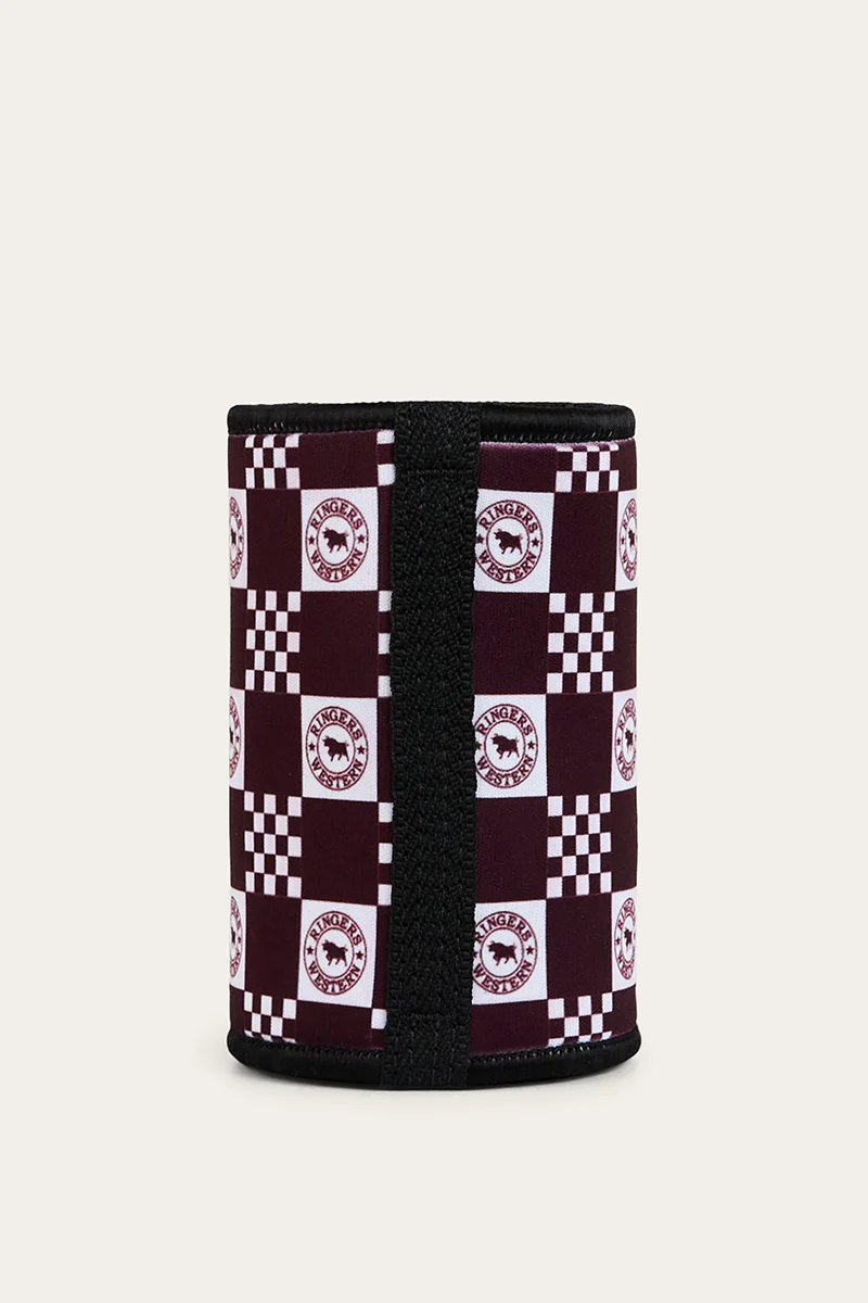 RW Check Stubby Cooler - Burgundy