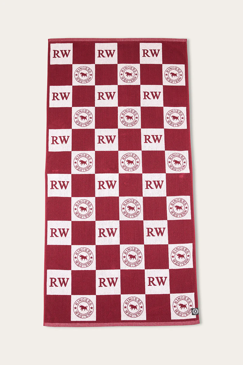 RW Check Cotton Jacquard Towel - Burgundy