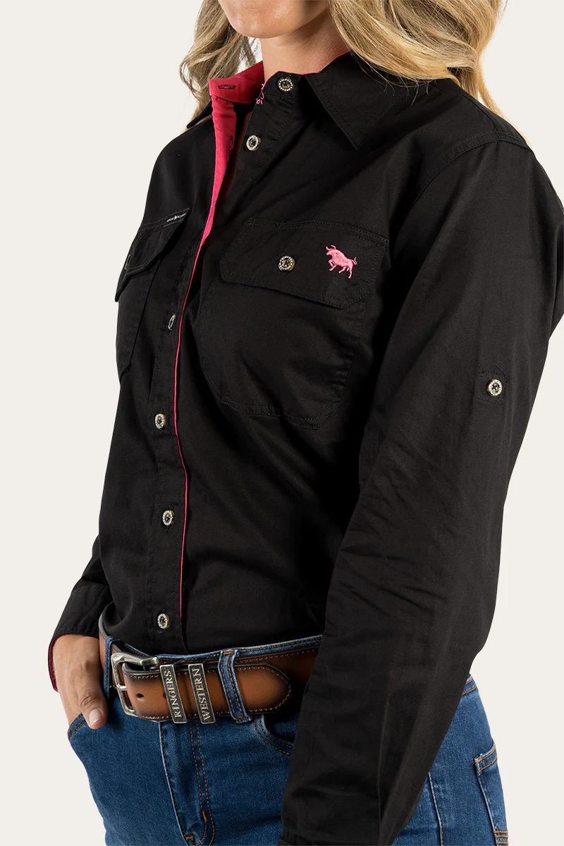 Pentecost River Womens Full Button Work Shirt - Black