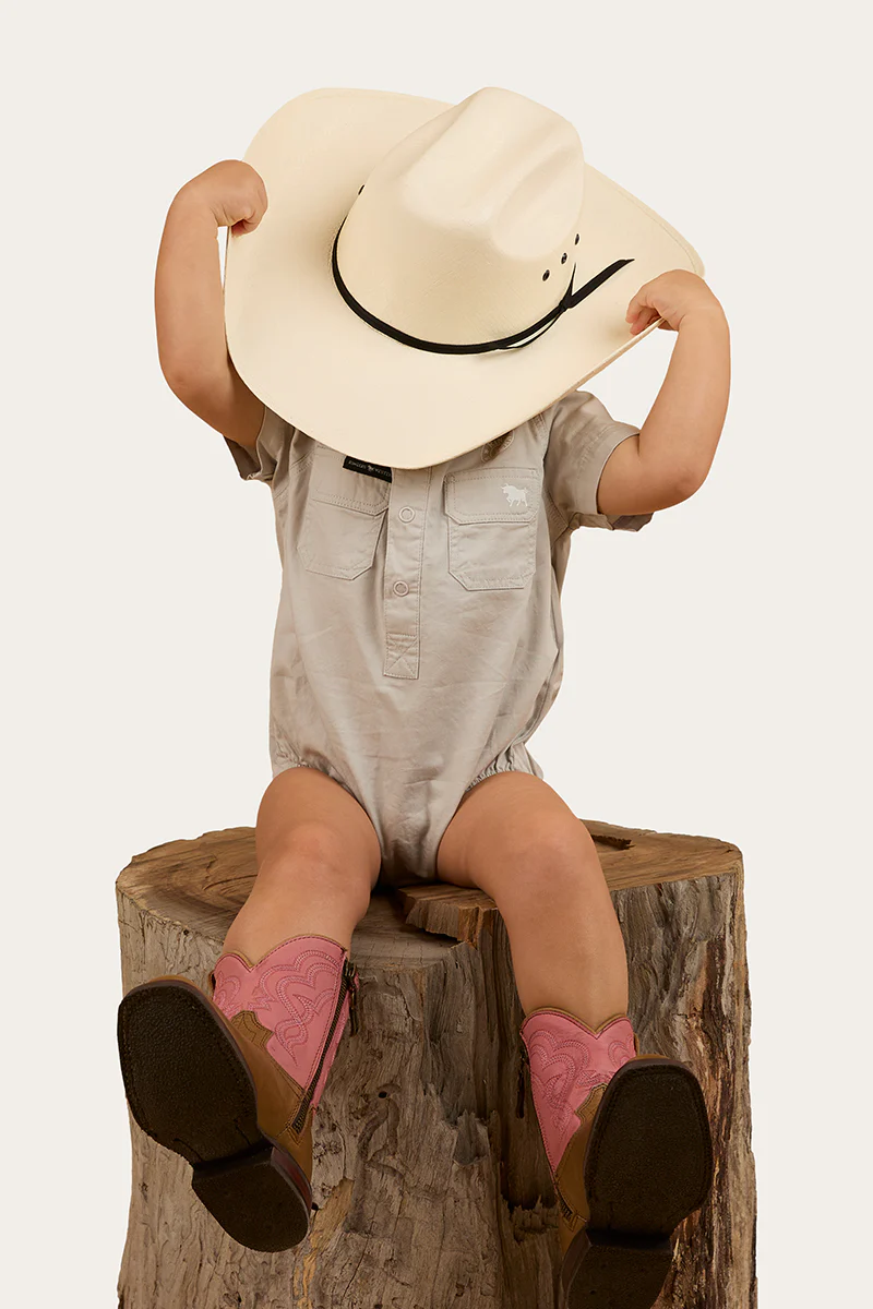 Ringers Babies Short Sleeve Work Shirt Romper - Beige