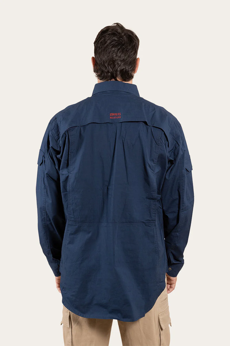 Pilbara Mens Ripstop Full Button Work Shirt - Dark Navy