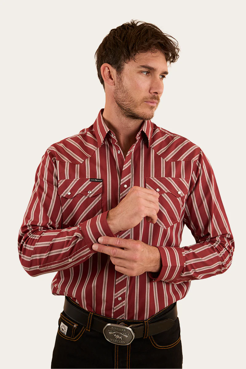 Mapleton Mens Western Shirt Stripe - Cedar