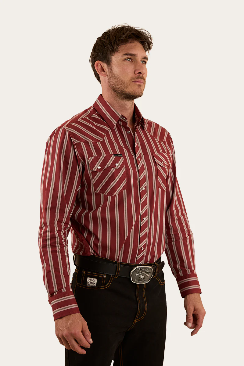 Mapleton Mens Western Shirt Stripe - Cedar