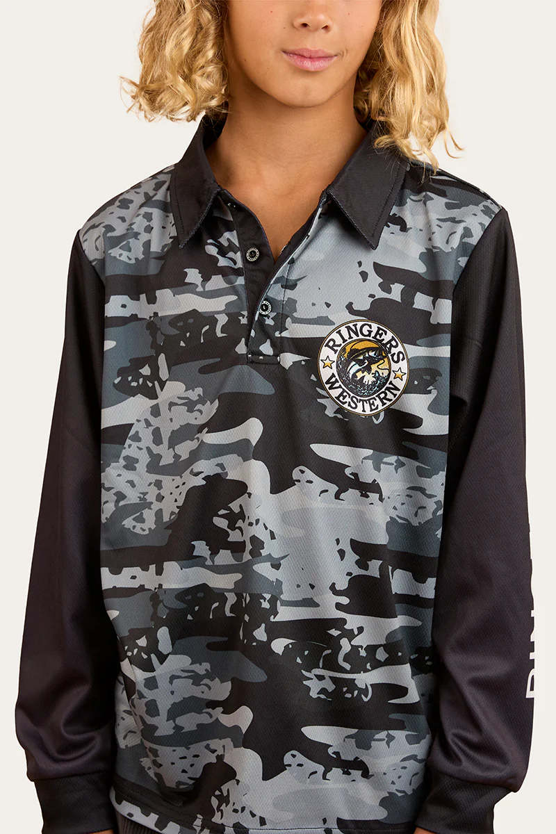 Big Catch Kids Fishing Jersey - Black Camo