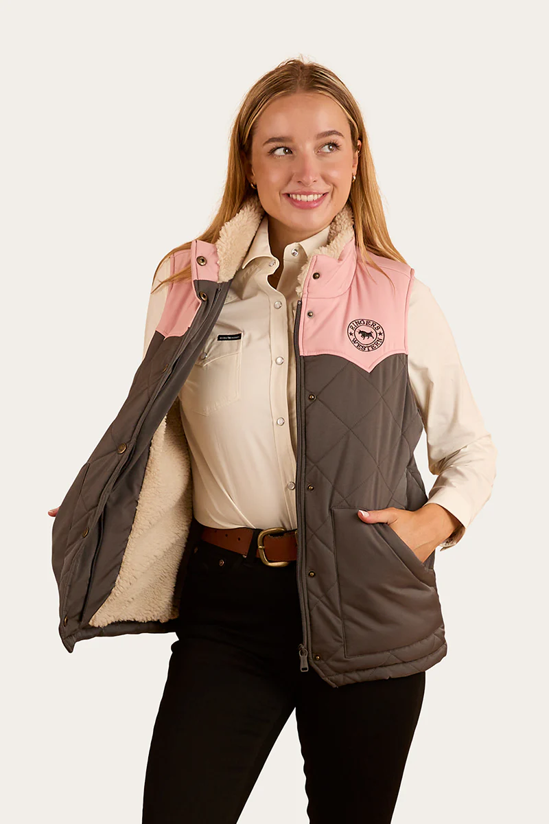 Selwyn Womens Puffer Vest - Charcoal / Pink