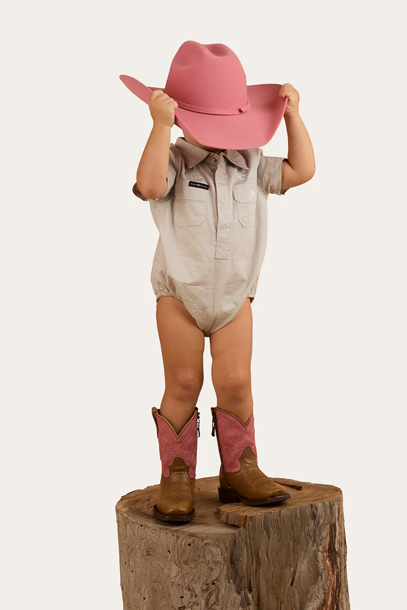 Ringers Babies Short Sleeve Work Shirt Romper - Beige