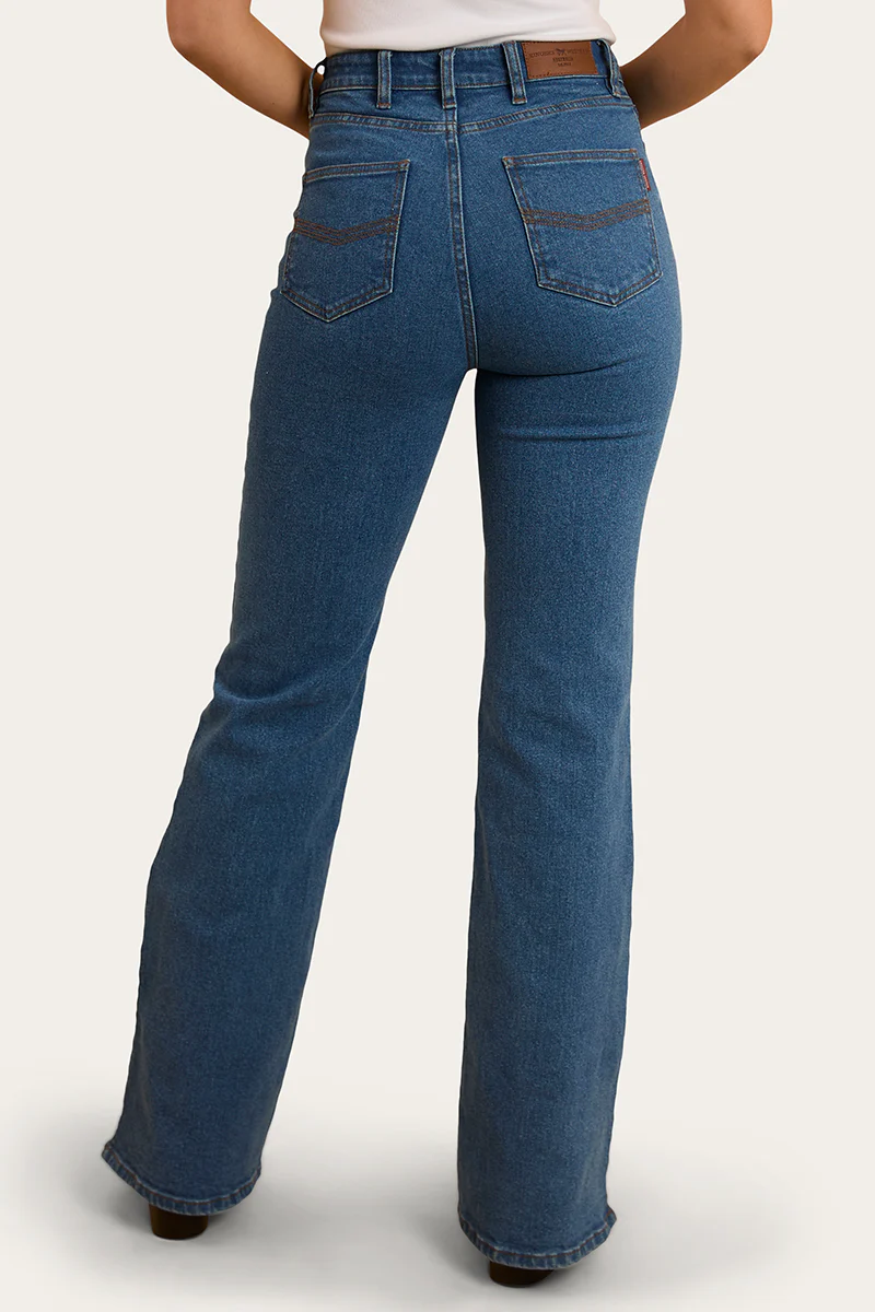 Betsy Womens High Rise Bootleg Jean - Mid Wash Blue