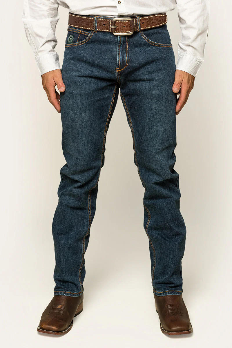Muster Mens Slim Straight Fit Jeans - Dark Wash Blue