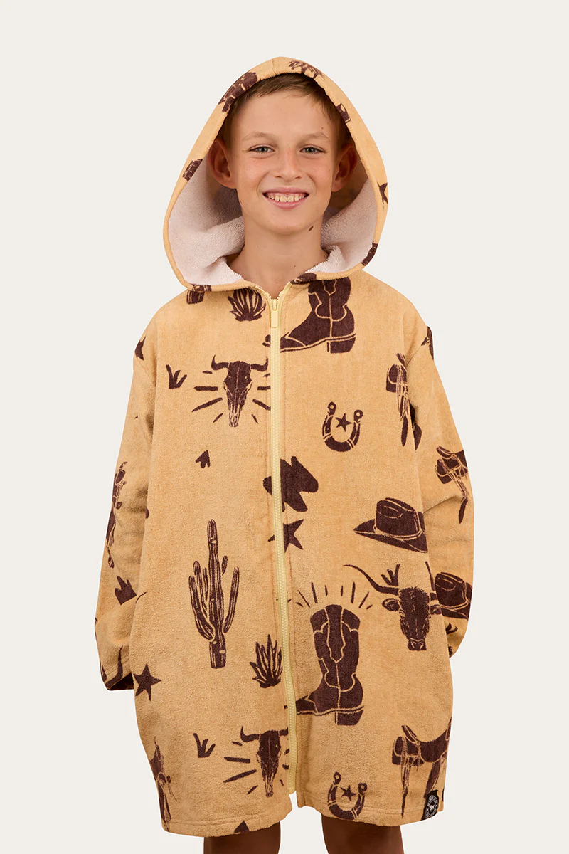 Boot Scootin Kids Zip Through Towel - Dark Sand