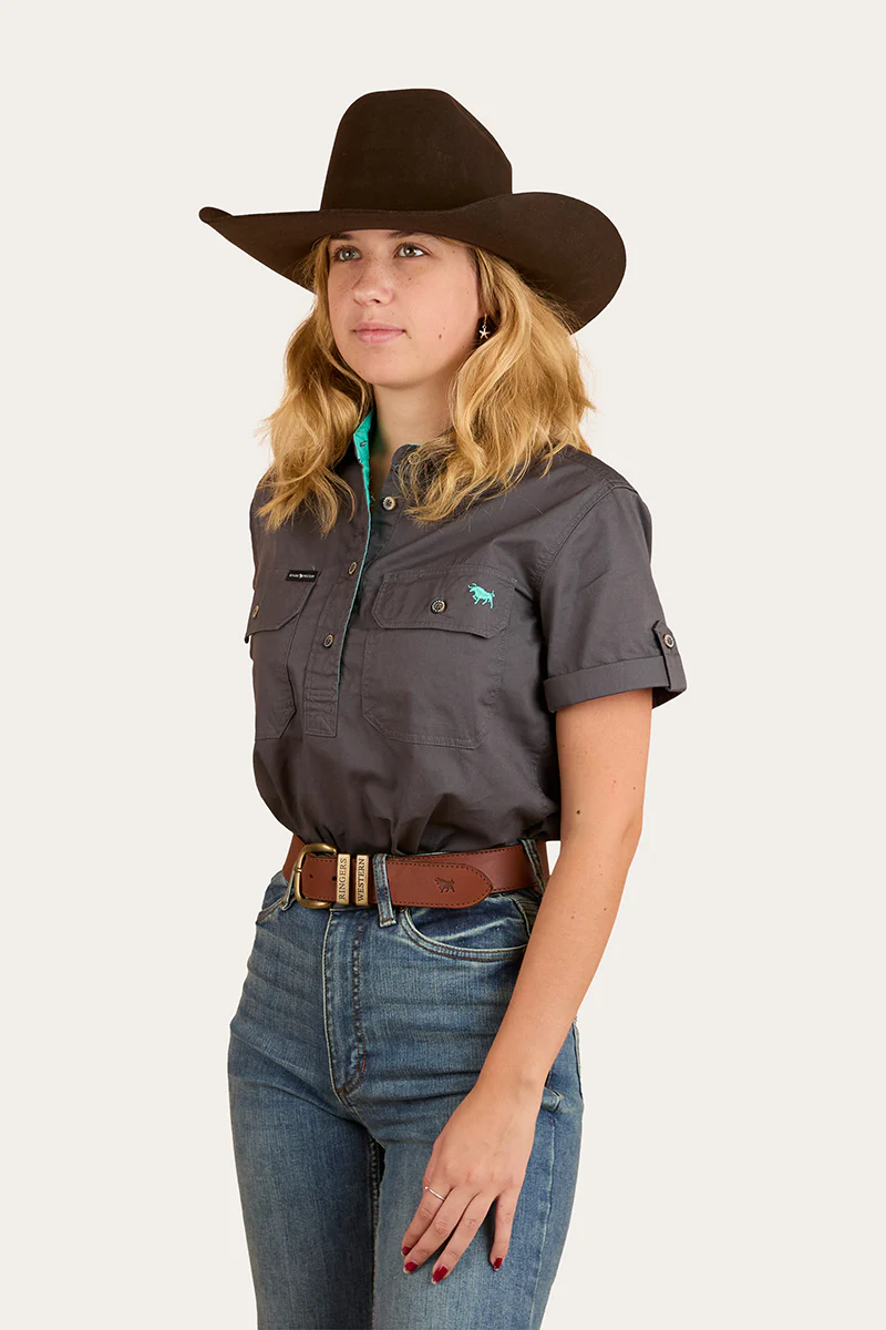 Jules Womens Half Button Work Shirt - Magnum / Mint