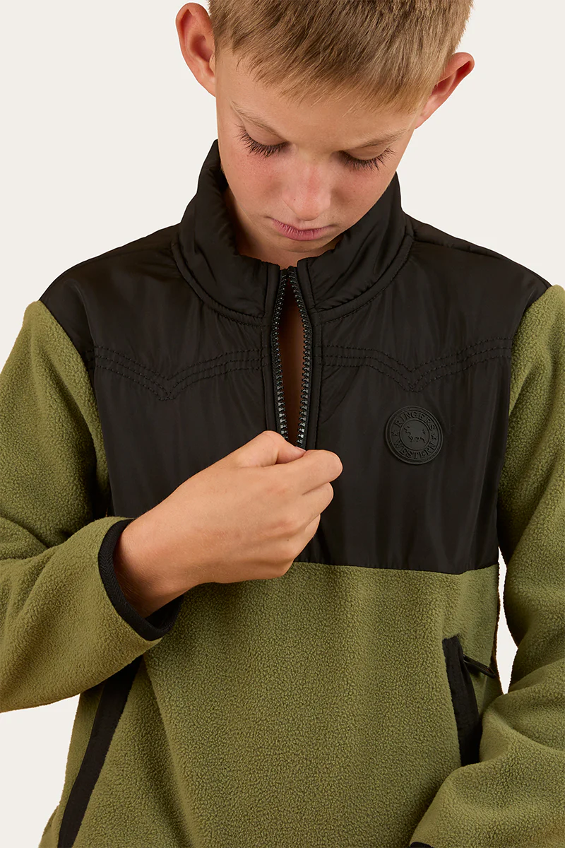 Winton Kids 1/4 Zip Crew Neck Fleece - Military Green