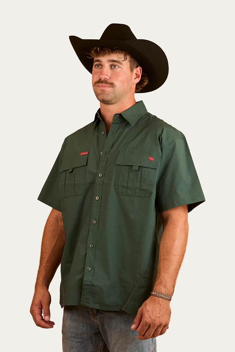 Bulgarra Mens Ripstop Full Button Work Shirt - Forest Green