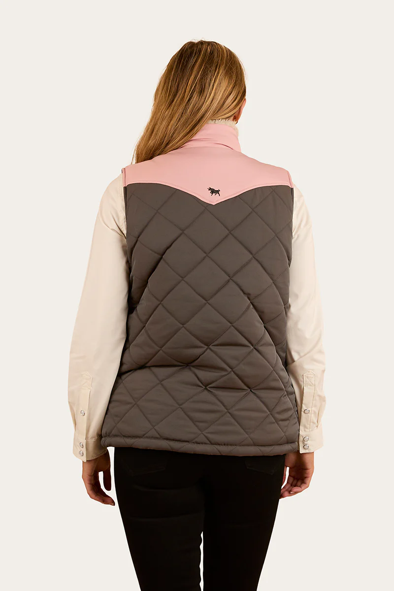 Selwyn Womens Puffer Vest - Charcoal / Pink