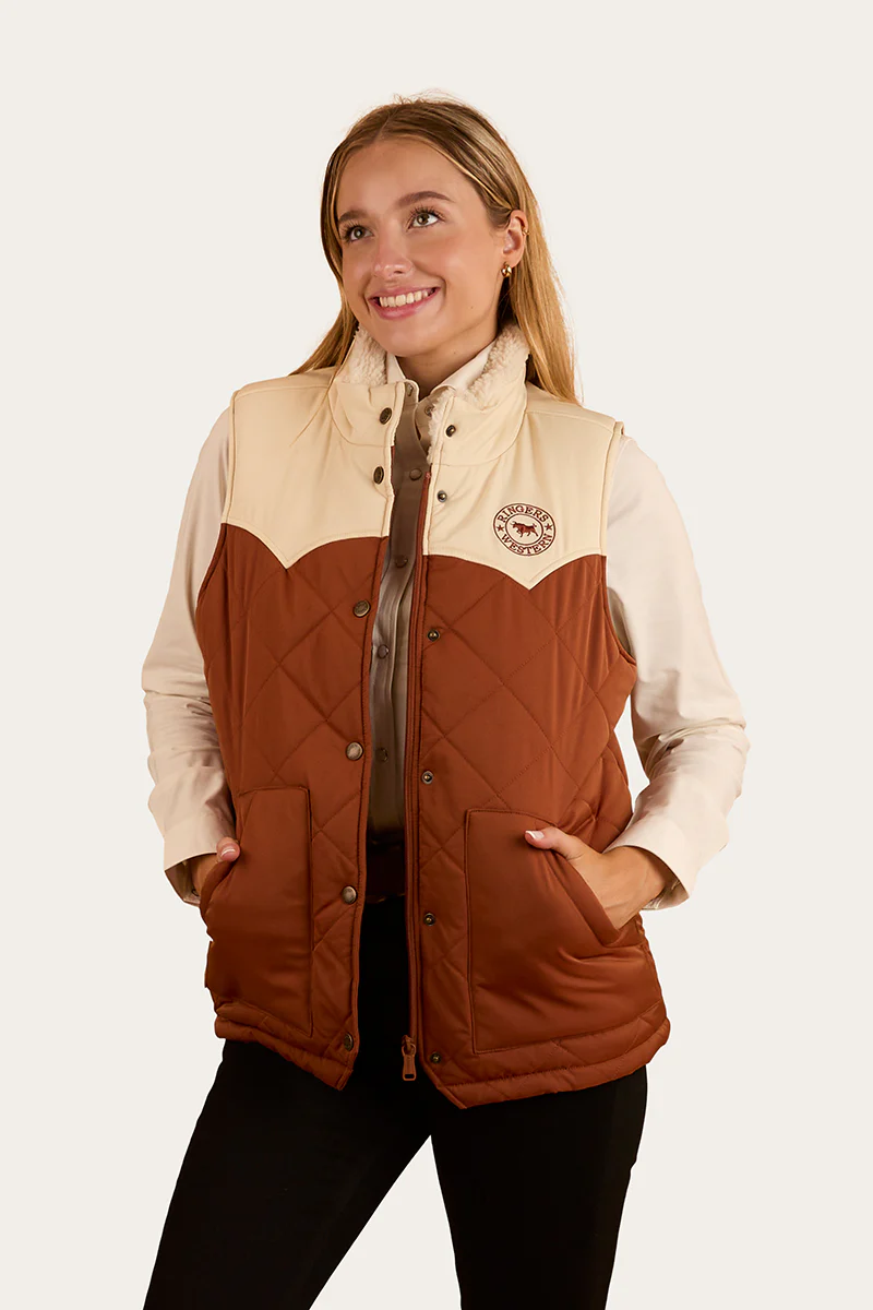 Selwyn Womens Puffer Vest - Tobacco / Off White