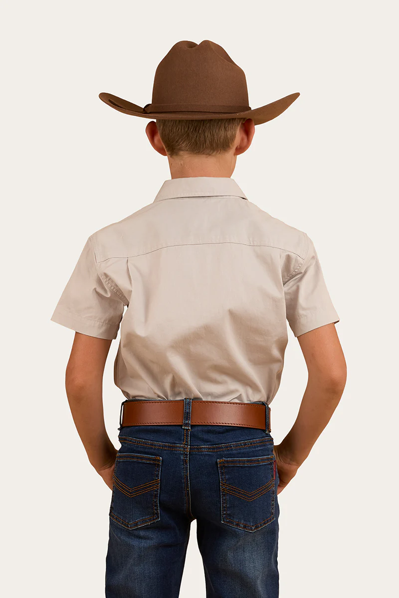 Ord River Kids Half Button Short Sleeve Work Shirt - Beige