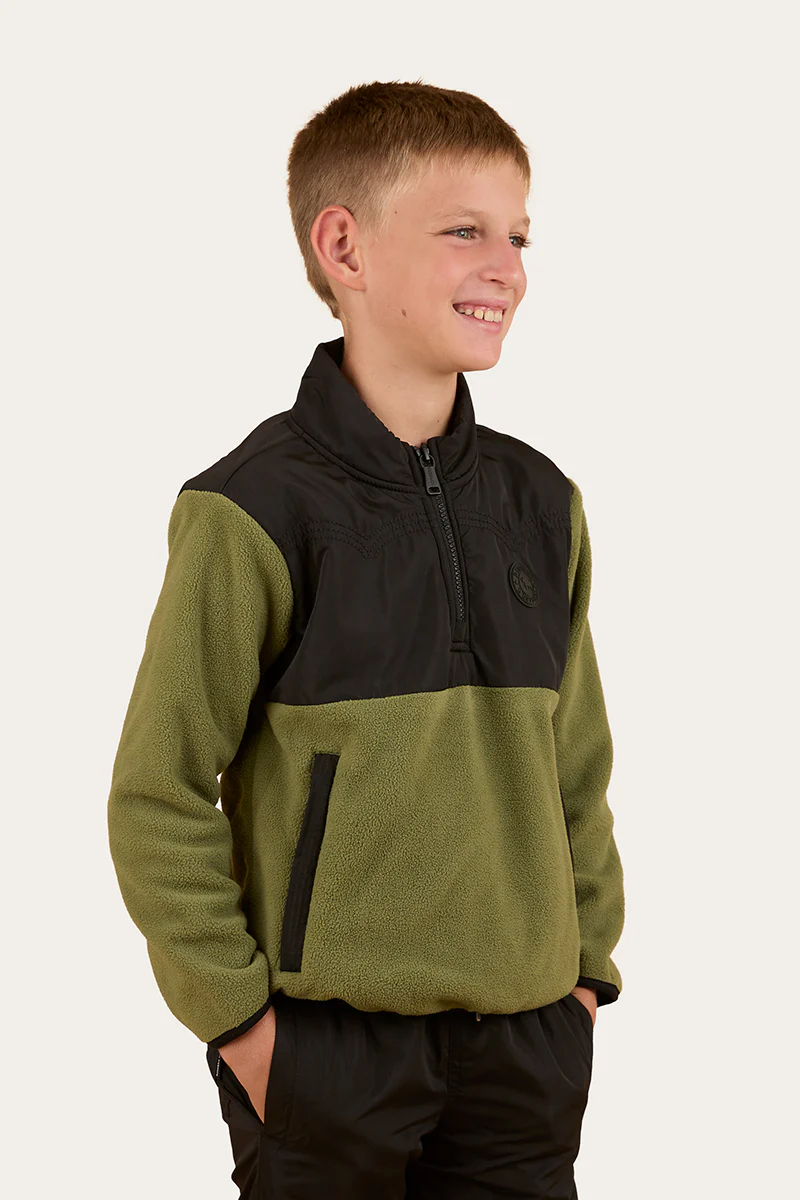Winton Kids 1/4 Zip Crew Neck Fleece - Military Green