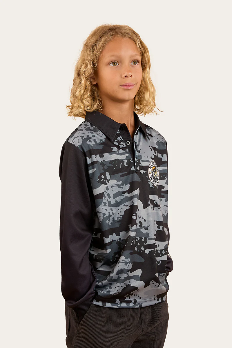 Big Catch Kids Fishing Jersey - Black Camo