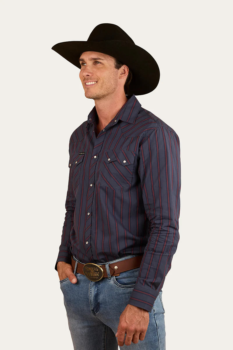 Mapleton Mens Western Shirt Stripe - Navy