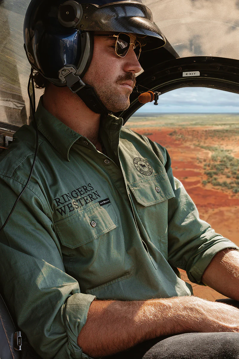 Hawkeye Mens Half Button Work Shirt - Cactus / Charcoal