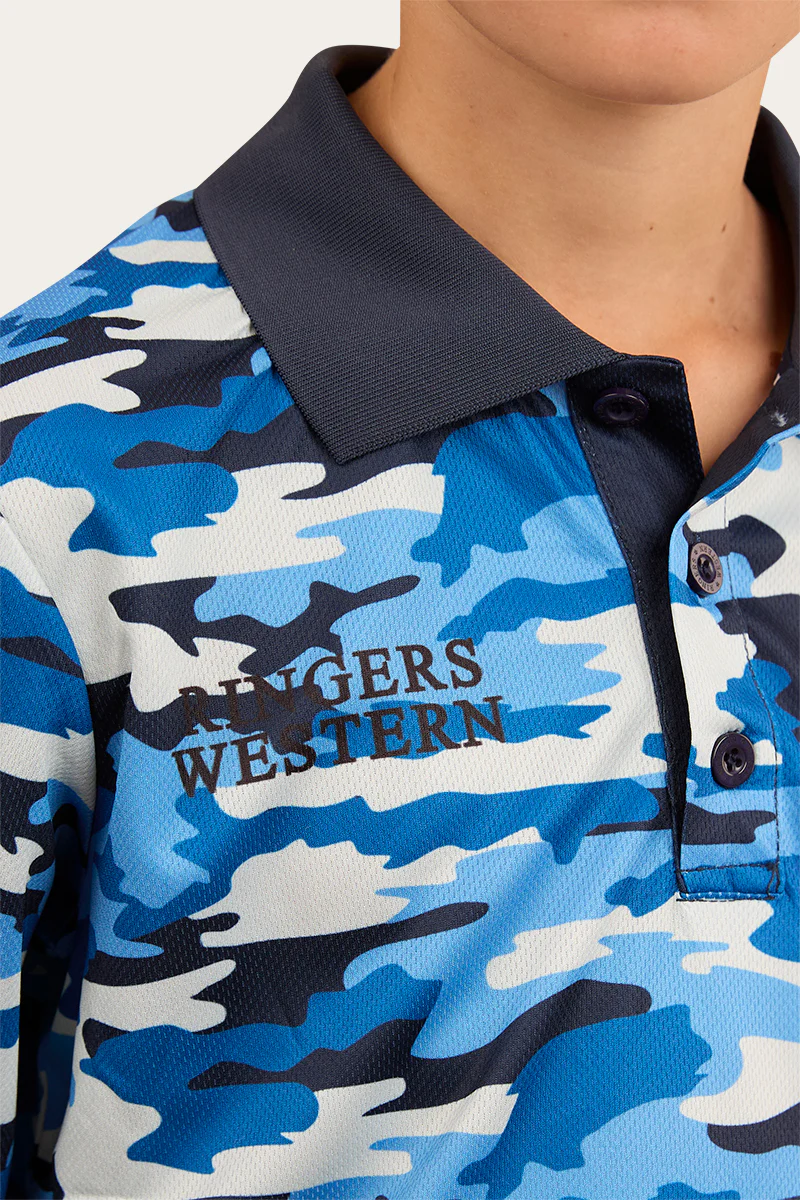 Halls Creek Kids Fishing Jersey - Blue Camo