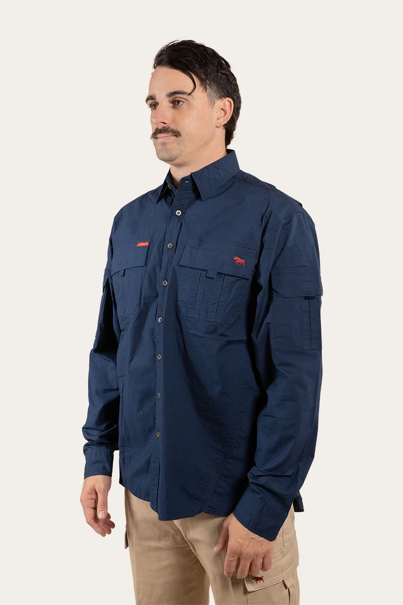 Pilbara Mens Ripstop Full Button Work Shirt - Dark Navy