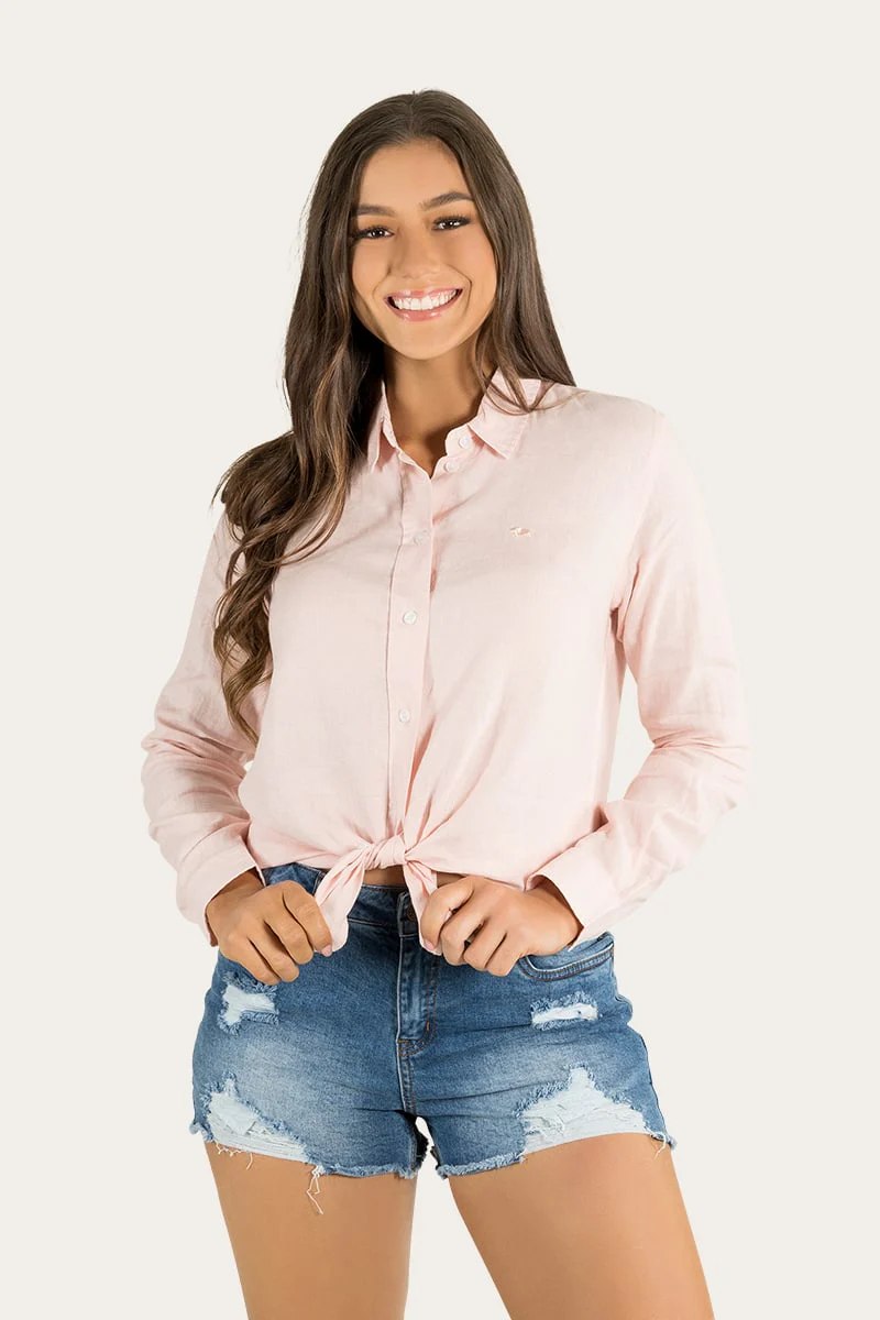 Hayley Womens Relaxed Linen Dress Shirt - Ice Pink