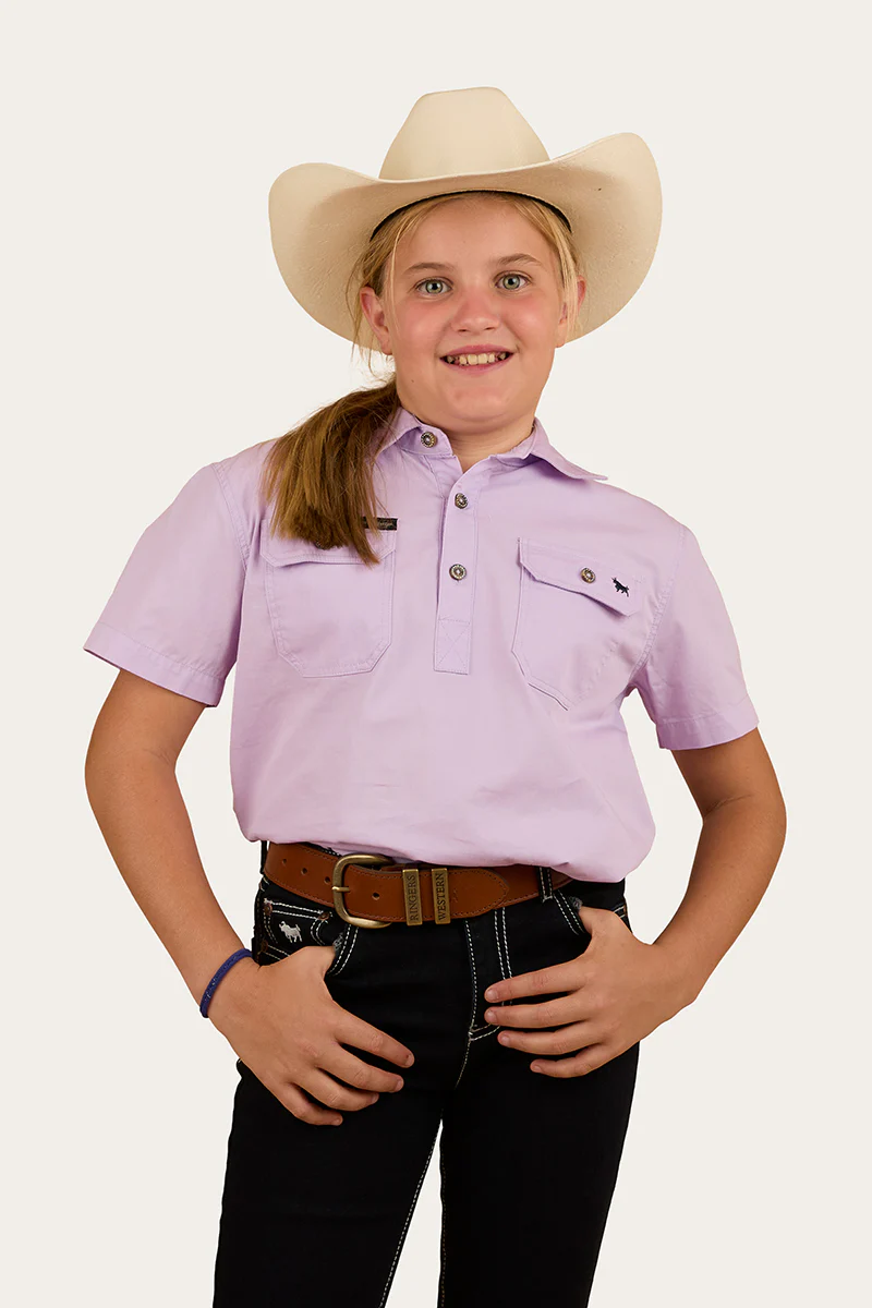 Ord River Kids Half Button Short Sleeve Work Shirt - Lavender
