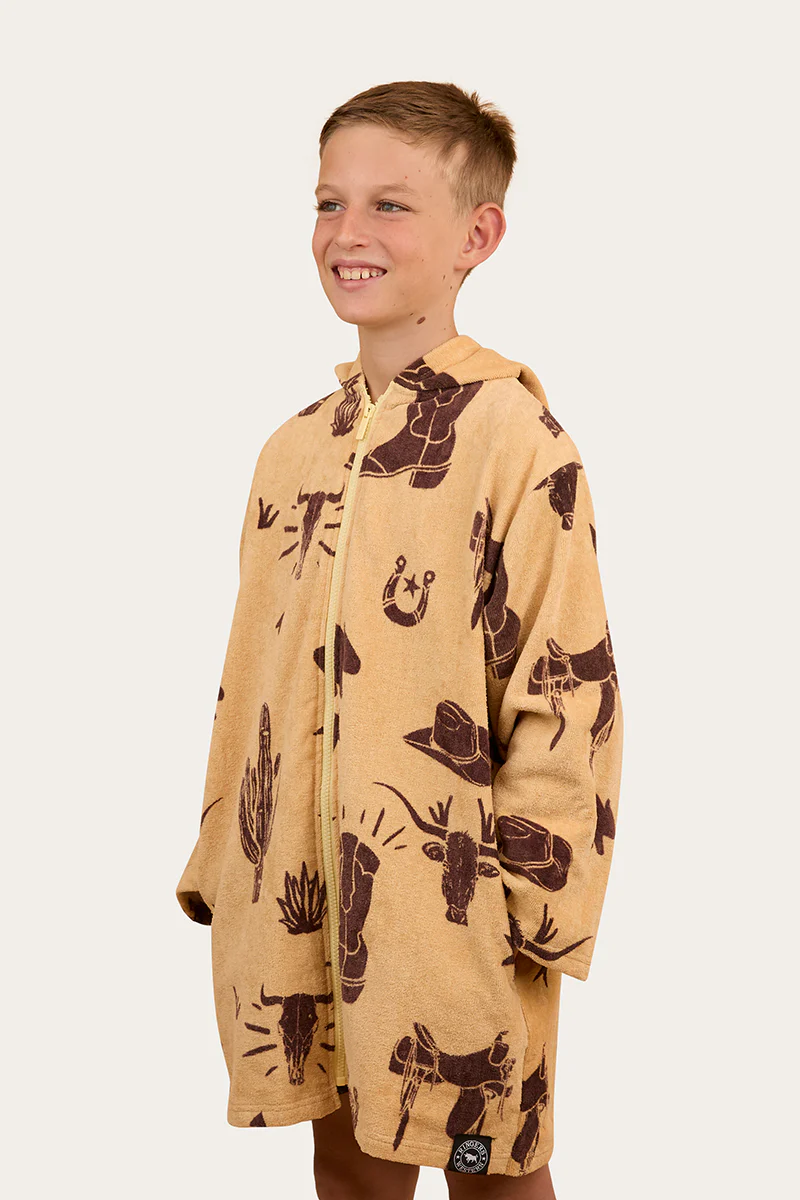 Boot Scootin Kids Zip Through Towel - Dark Sand