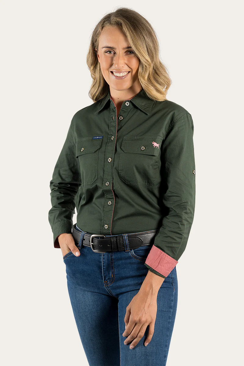Pentecost River Womens Full Button Work Shirt - Cargo Khaki