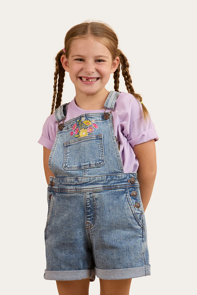 Dahlia Kids Denim Short Overall - Light Blue