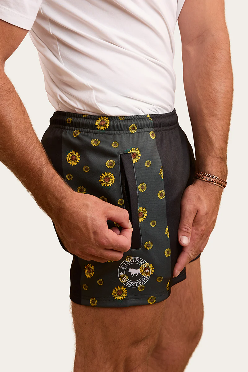 Sunflowers Footy Short - Black / Multi