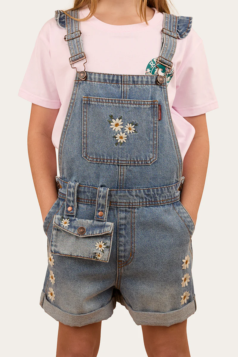 Bessie Kids Denim Short Overall - Light Wash Blue