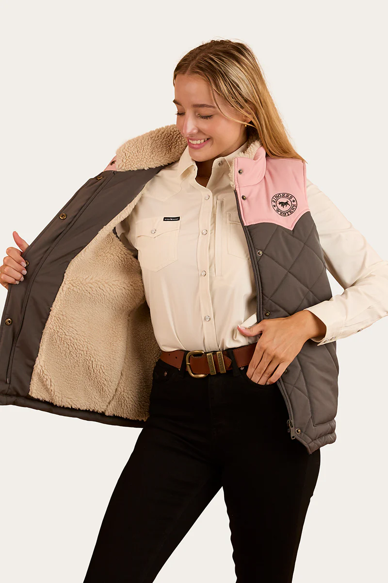 Selwyn Womens Puffer Vest - Charcoal / Pink